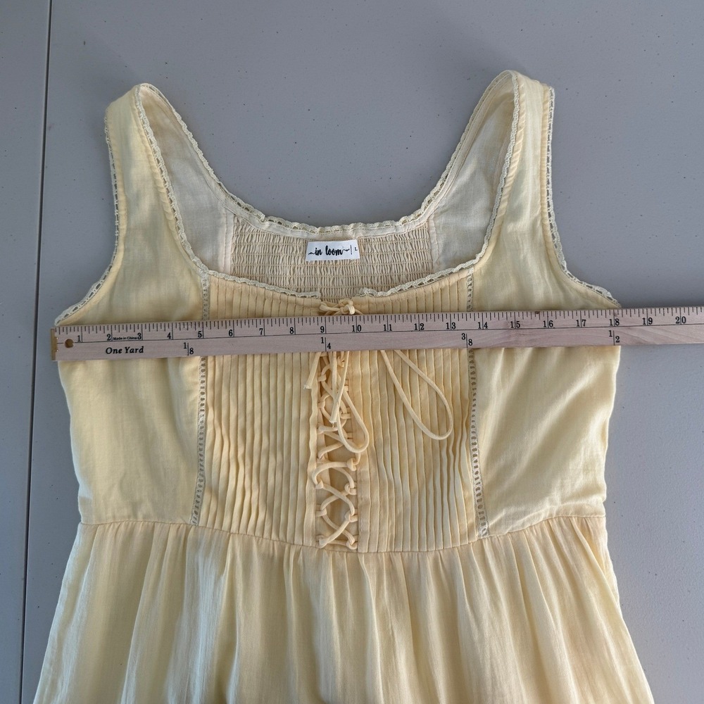 Loom Butter Yellow Lace Up Corset Maxi Dress L Cottagecore Prairie Boho Romantic - Picture 10 of 13